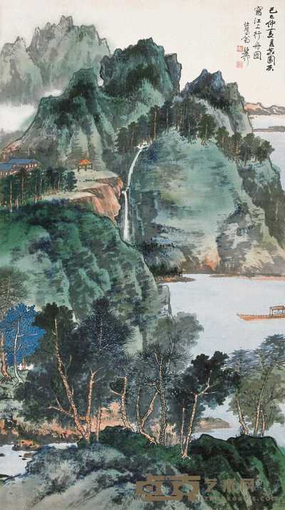 谢稚柳 1989年作 江上行舟图 立轴 124.5×68.5cm